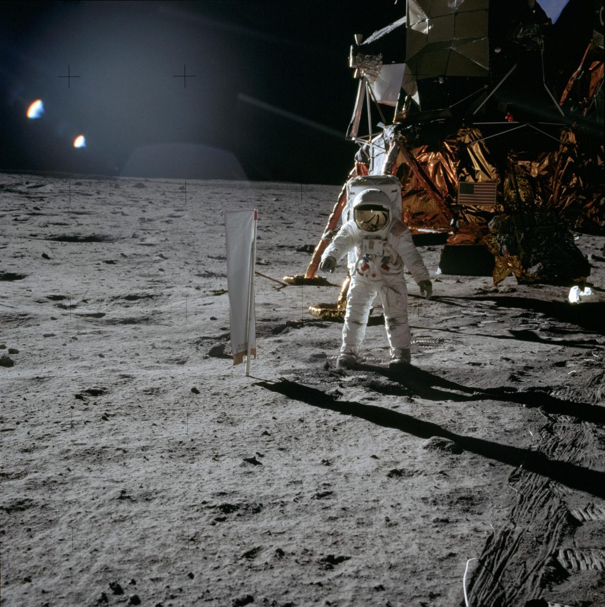 Apollo 11 Mission astronaut Edwin Aldrin walks on the moon.